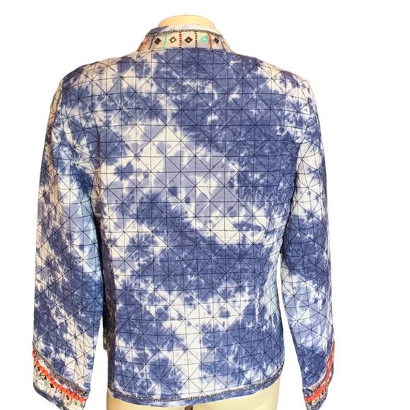 Chico's Indigo Moon Artisan Blue Tie Dye Quilted Open Jacket Embroidered Medium - Picture 5 of 13